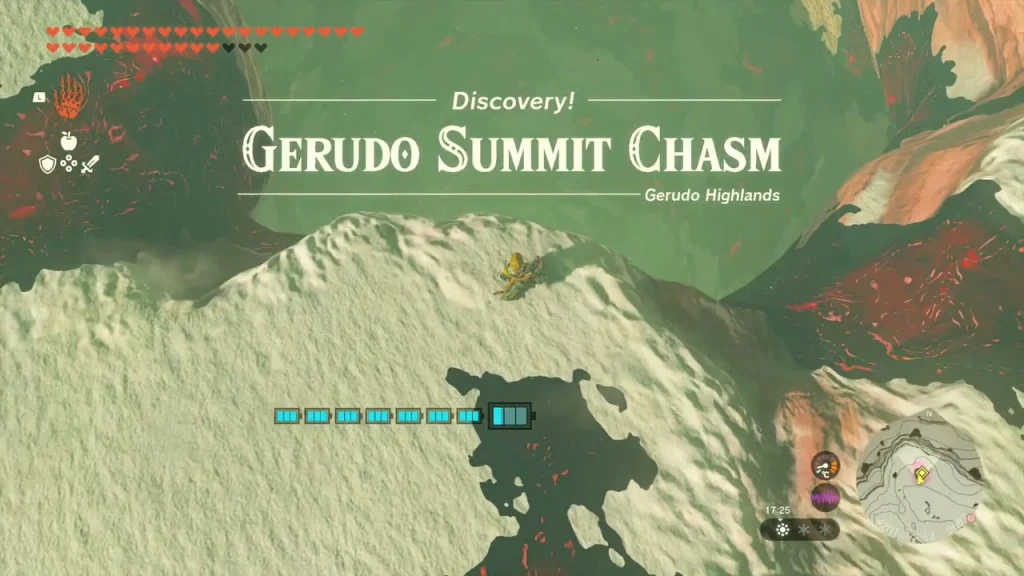 Gerudo Summit Chasm title over a snowy gully Gerudo Summit Chasm title over a snowy gully