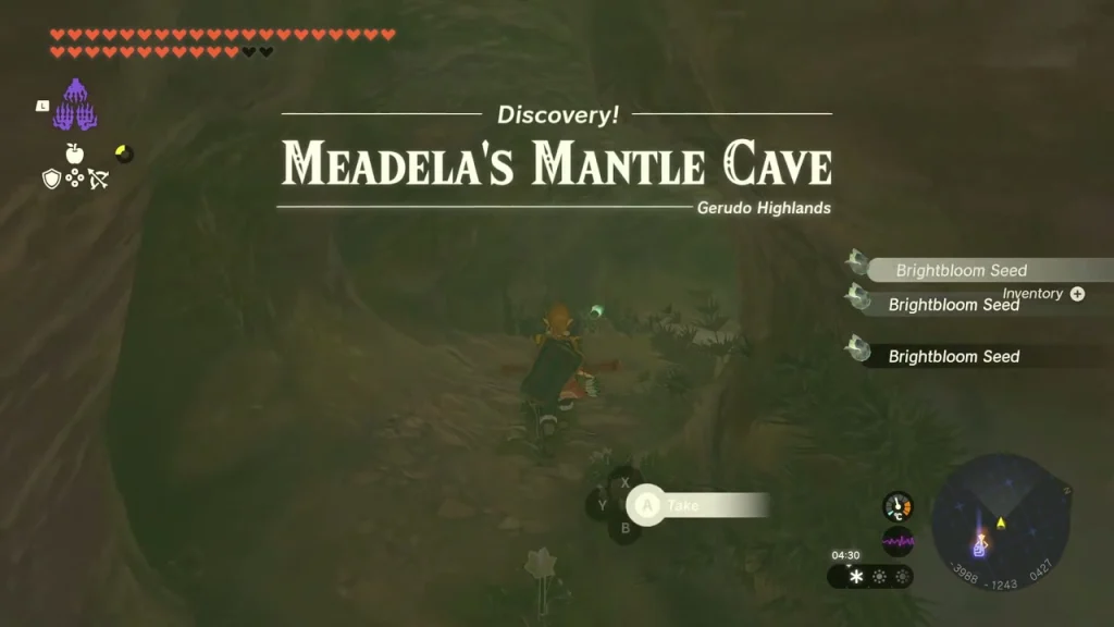 Cave mouth on the highland slope with the Meadela's Mantle Cave title Cave mouth on the highland slope with the Meadela's Mantle Cave title
