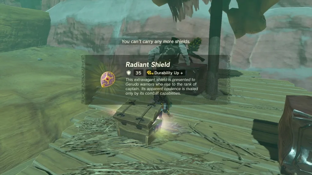 Radiant Shield item box shown over the camp chest Radiant Shield item box shown over the camp chest