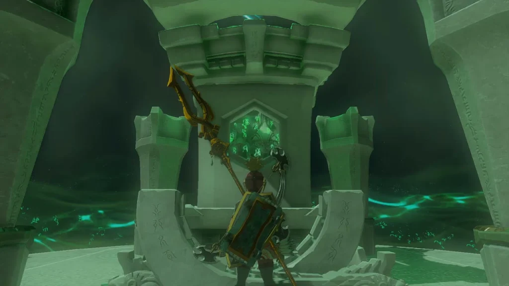 Suariwak Shrine title with a blue travel beam under the shrine Suariwak Shrine title with a blue travel beam under the shrine