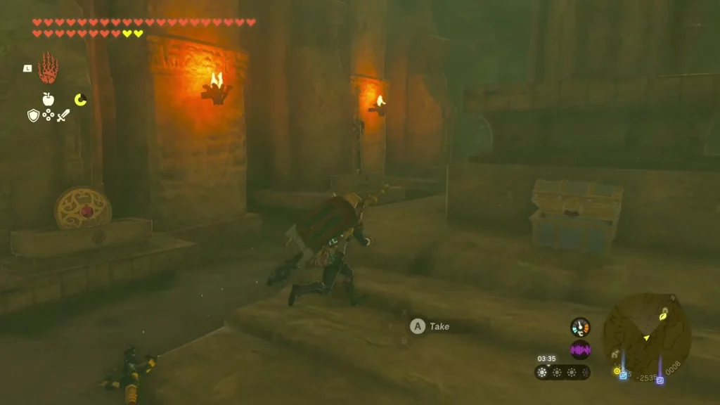 Treasure chest in a torch-lit sanctuary chamber