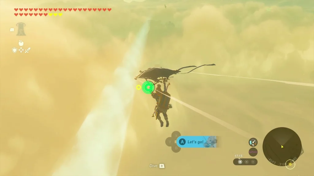 Gliding toward a light beam from a distant red pillar