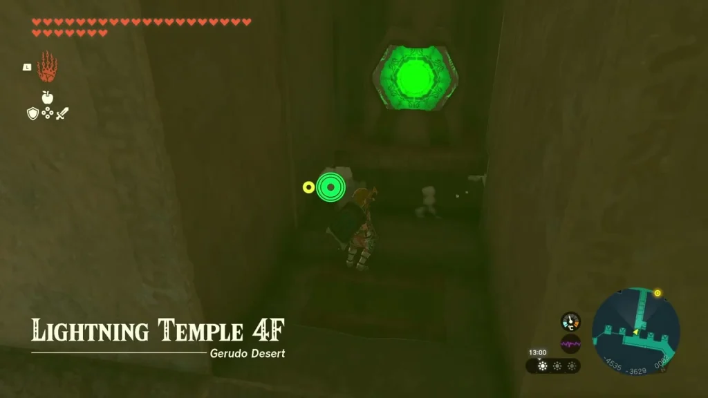 Green hexagon switch above a ramp on the fourth floor