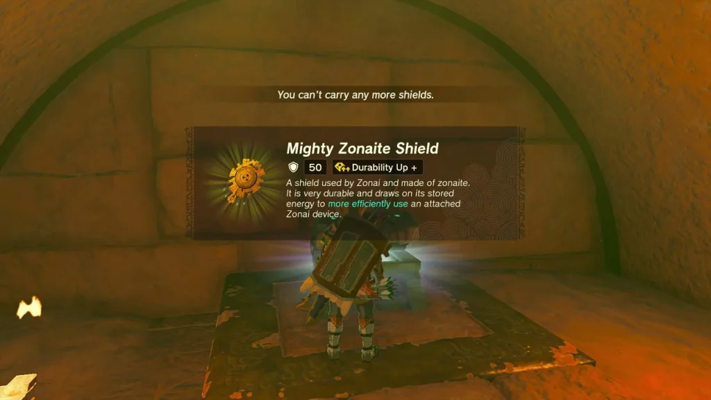Mighty Zonaite Shield item card from a vaulted room