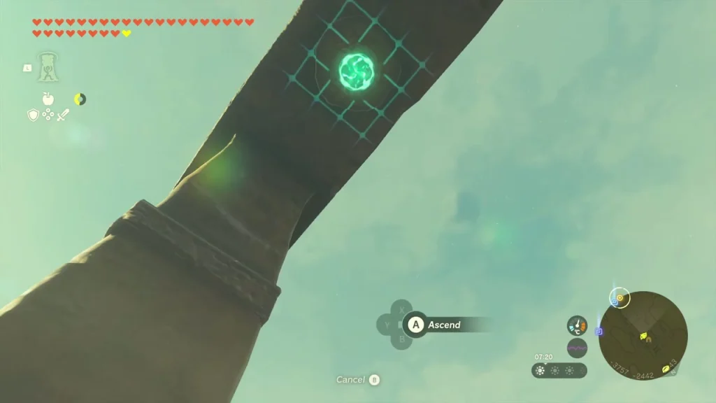 Ascend marker on the underside of a sandstone beam