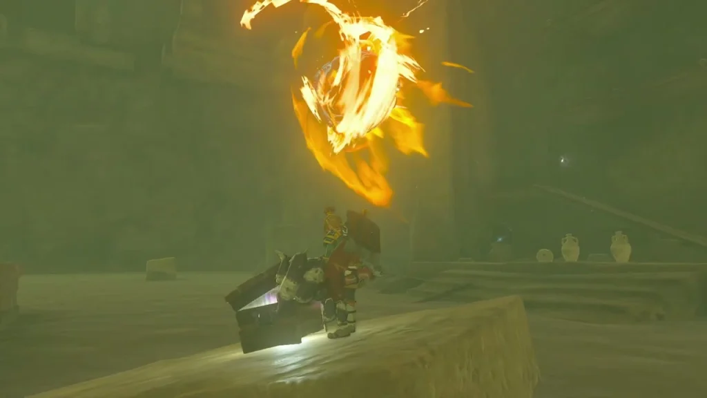 Chest lit by flames at the end of the valley