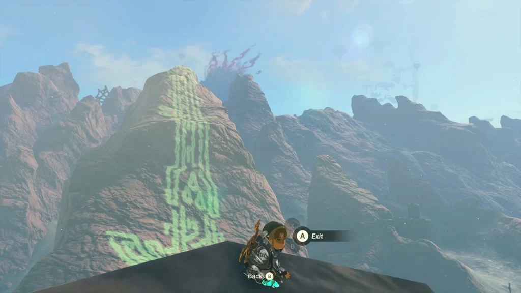 View from the Depths Lighthouse summit over a green forest island and a distant tower