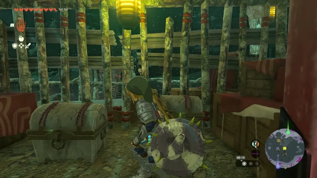 Two chests inside the third Yiga hideout of the Depths with one chest opening