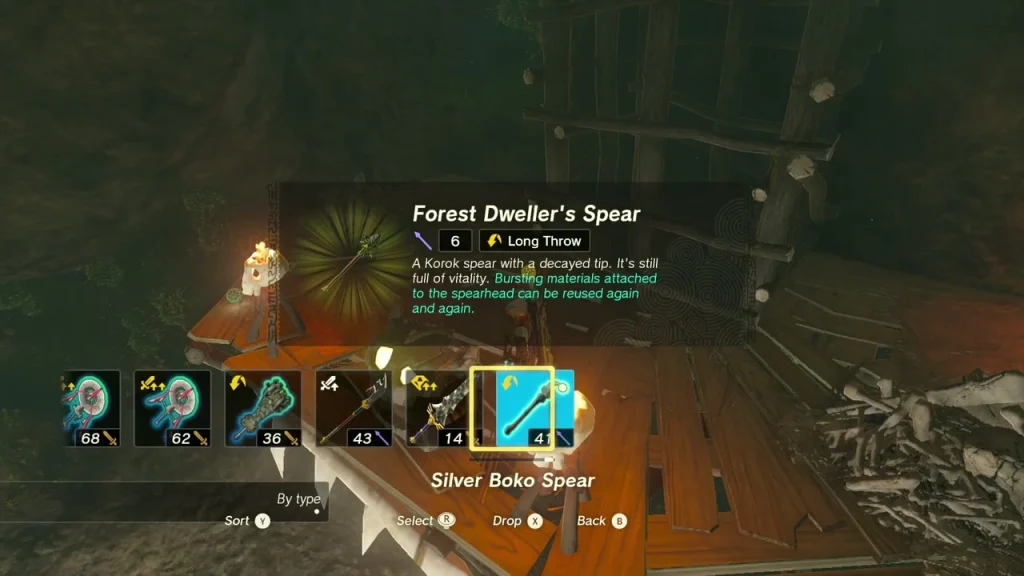 Forest Dweller's Spear item box from the chest on the cave platform