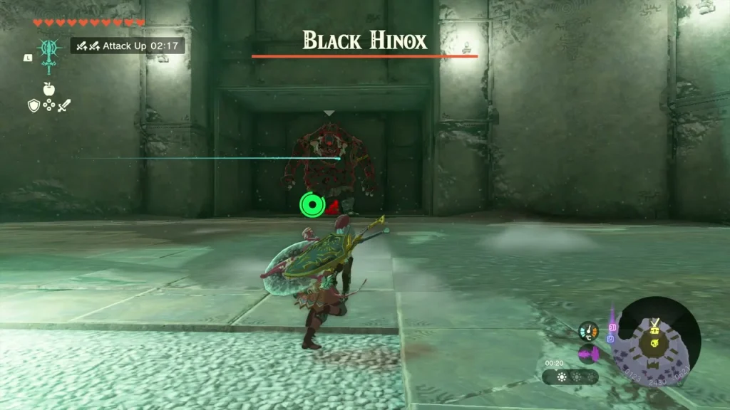 Black Hinox with its health bar inside the Forest Coliseum