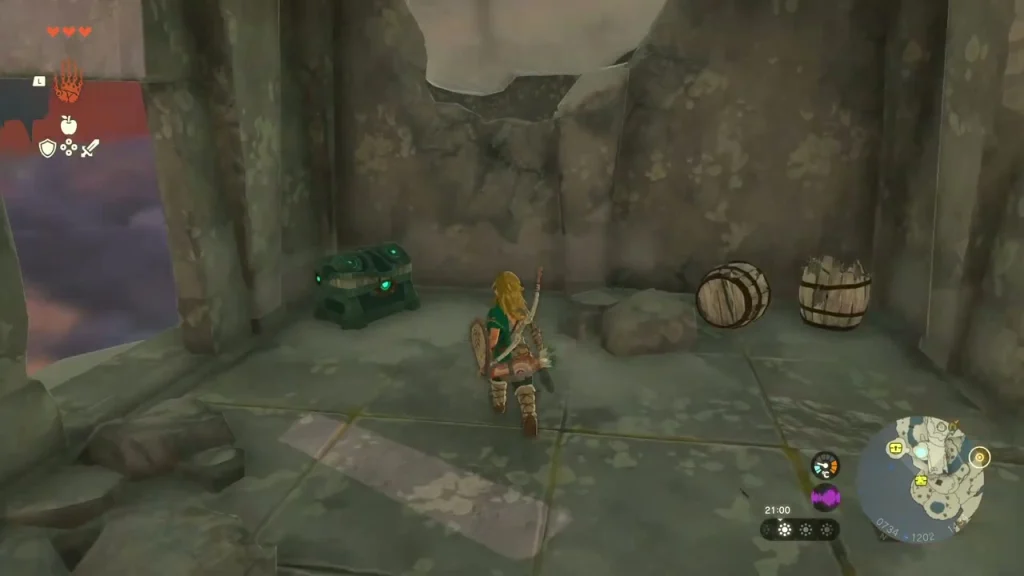 Chest beside barrels inside a ruined stone hut Chest beside barrels inside a ruined stone hut