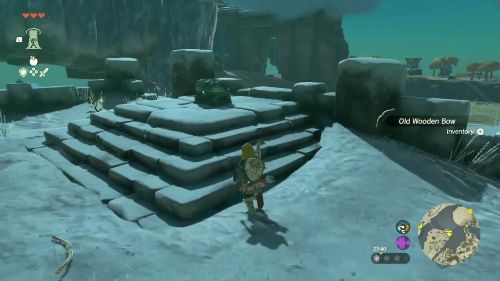 Stepped stone dais in the snow with a chest on top Stepped stone dais in the snow with a chest on top