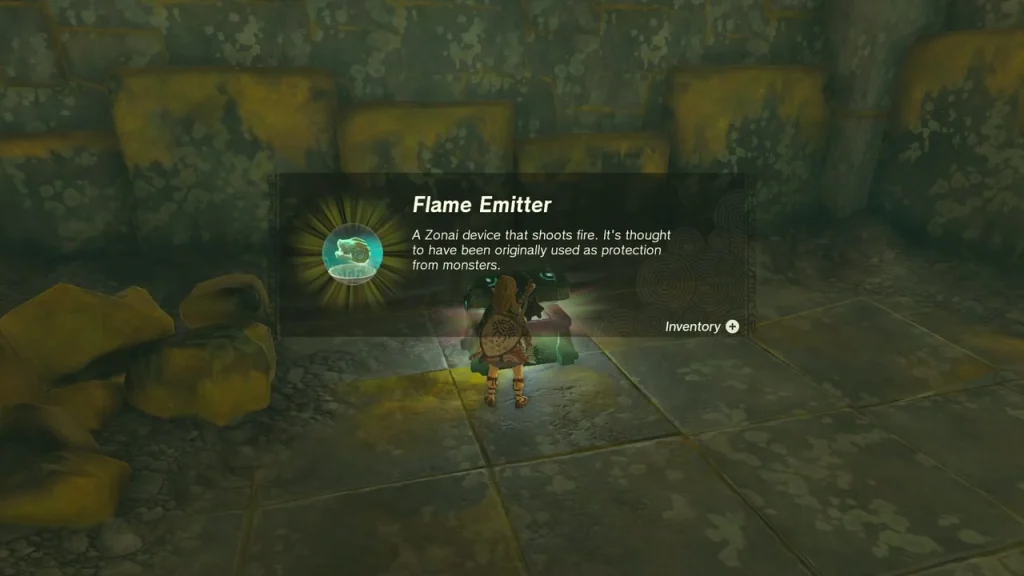 Flame Emitter item box from the second chest in the stone room Flame Emitter item box from the second chest in the stone room