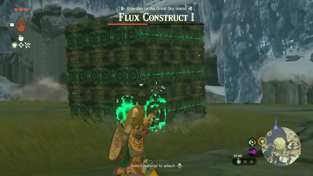 Glowing green weak point on the body of Flux Construct I Glowing green weak point on the body of Flux Construct I