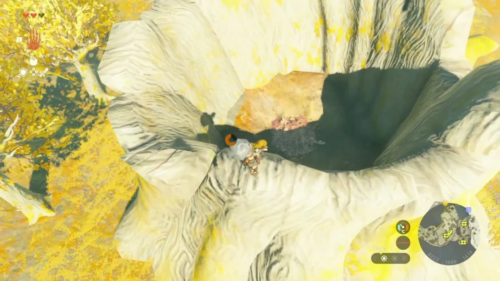 Hollow in a pale rock hill filled with dry leaves Hollow in a pale rock hill filled with dry leaves