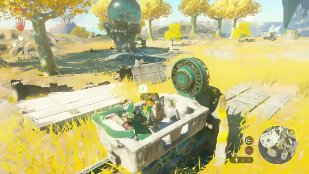 Backpack Korok riding in the mine cart along the rails Backpack Korok riding in the mine cart along the rails