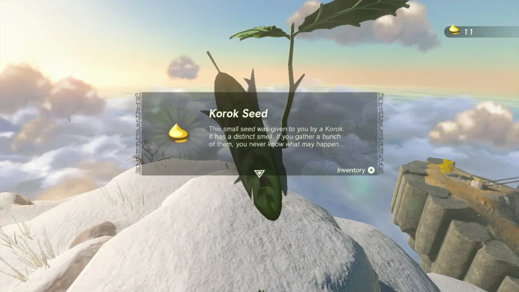 Korok Seed item box above the Korok on the snowy boulder Korok Seed item box above the Korok on the snowy boulder
