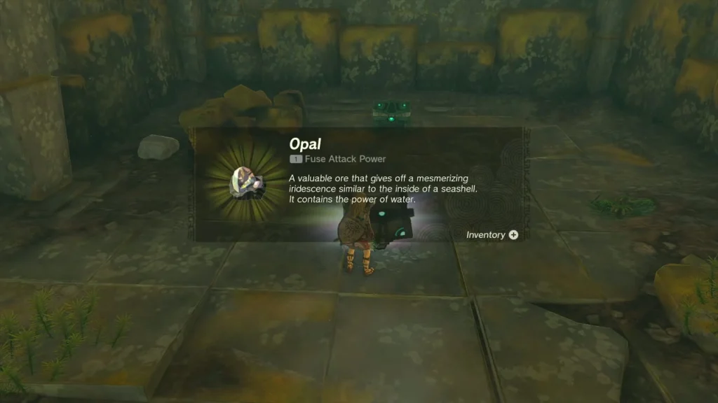 Opal item box in the ruined stone room of the cave Opal item box in the ruined stone room of the cave