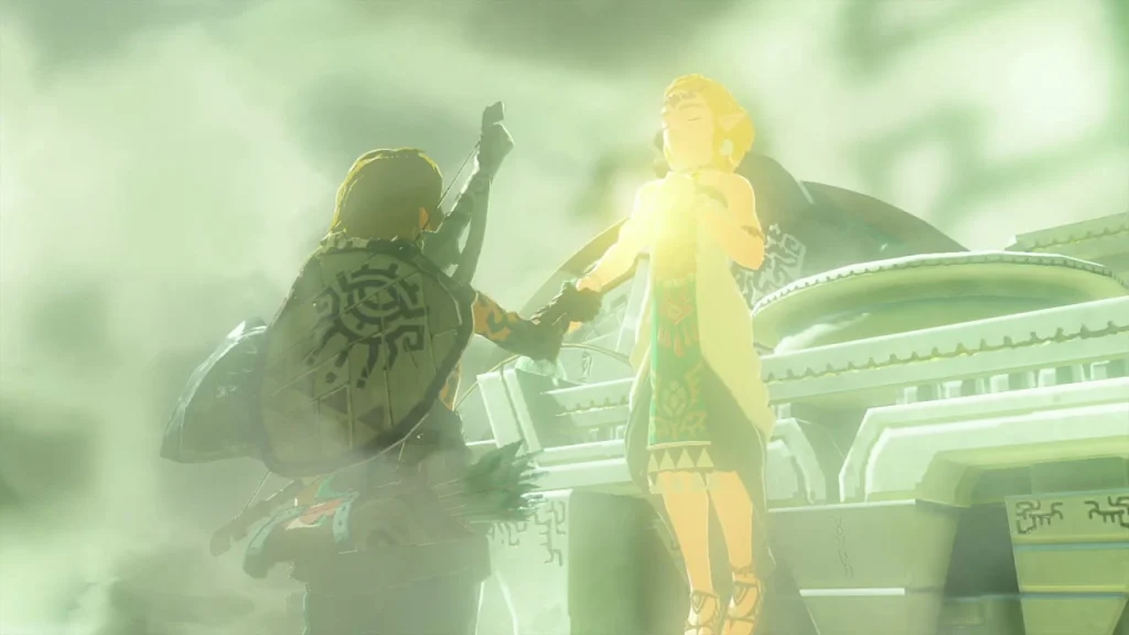 Glowing figure of Zelda reaching out inside the temple where Recall is granted Glowing figure of Zelda reaching out inside the temple where Recall is granted