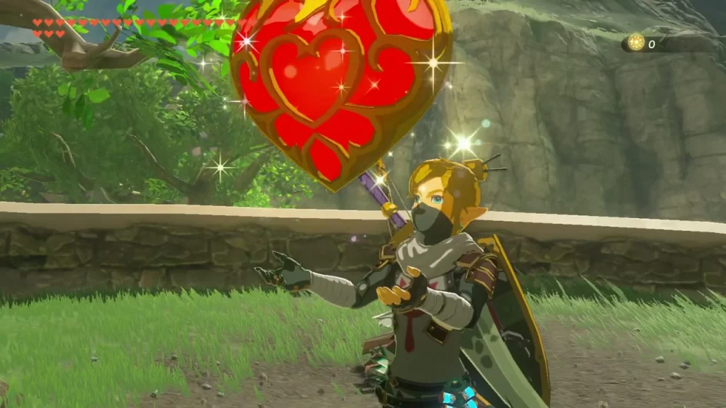 Heart Container held up in front of a stone wall Heart Container held up in front of a stone wall