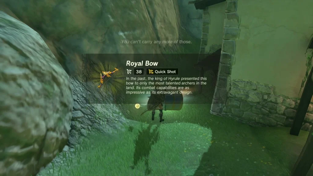 Royal Bow item box beside a stone wall at the village's east edge Royal Bow item box beside a stone wall at the village's east edge