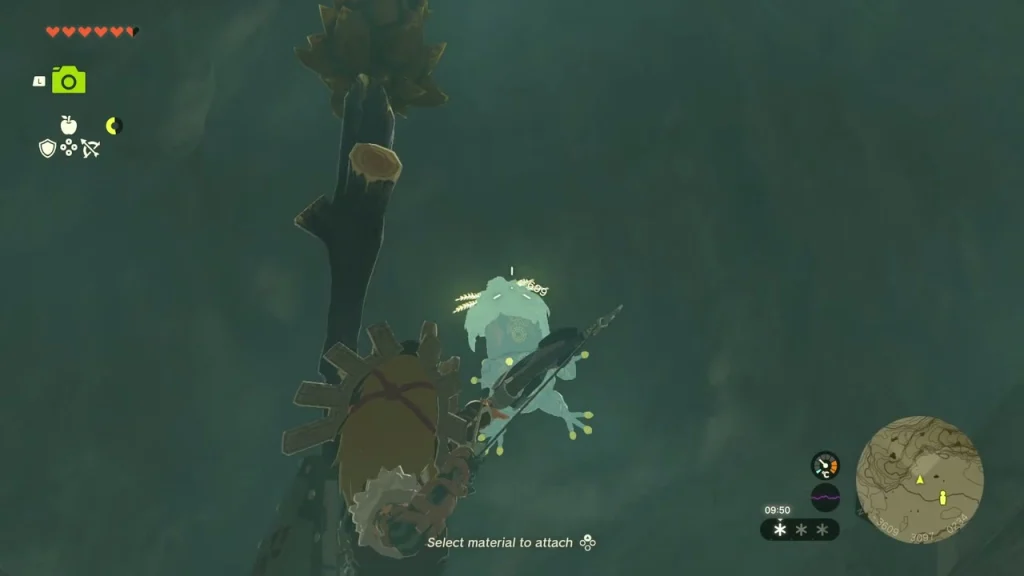 Bubbulfrog clinging to a branch weapon in the cave Bubbulfrog clinging to a branch weapon in the cave