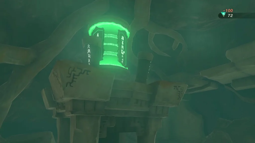 Green glowing Zonai pillar of an Energy Well Green glowing Zonai pillar of an Energy Well