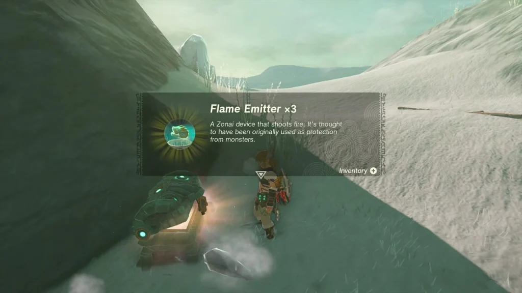 Flame Emitter x3 item box beside an opened chest Flame Emitter x3 item box beside an opened chest