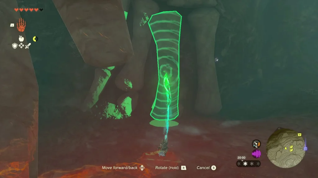 Loose skeleton bone lifted with Ultrahand over a red build zone Loose skeleton bone lifted with Ultrahand over a red build zone