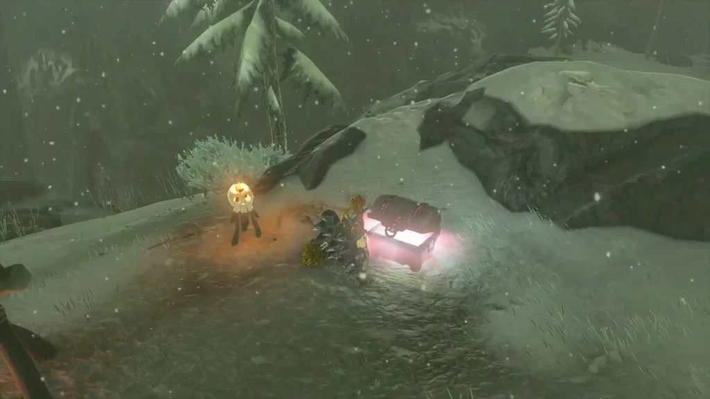 Dragonbone Boko Bow item box beside a campfire in the snow Dragonbone Boko Bow item box beside a campfire in the snow