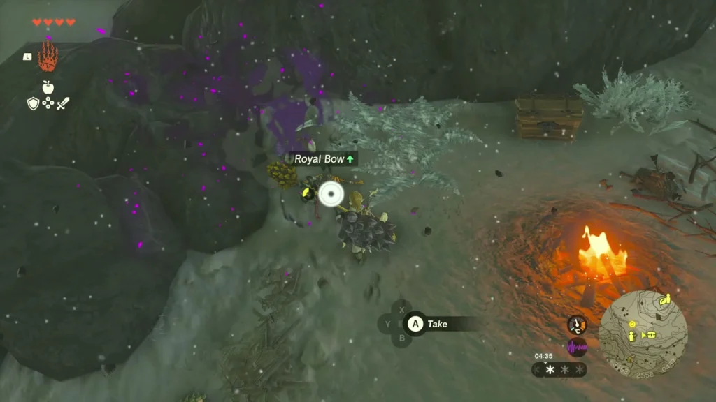 Swallow Bow item box beside a campfire on Talonto Peak Swallow Bow item box beside a campfire on Talonto Peak