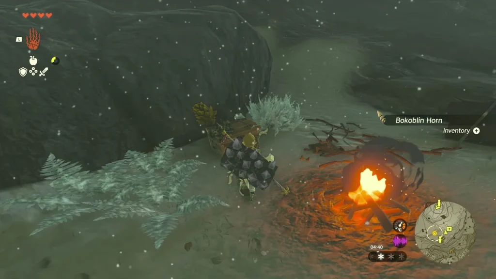 Bokoblin camp fire on Talonto Peak with its horn drop Bokoblin camp fire on Talonto Peak with its horn drop