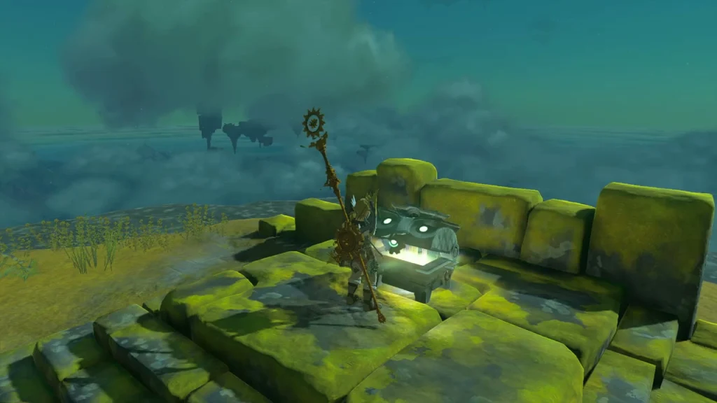 Chest glowing on a mossy sky island ruin Chest glowing on a mossy sky island ruin