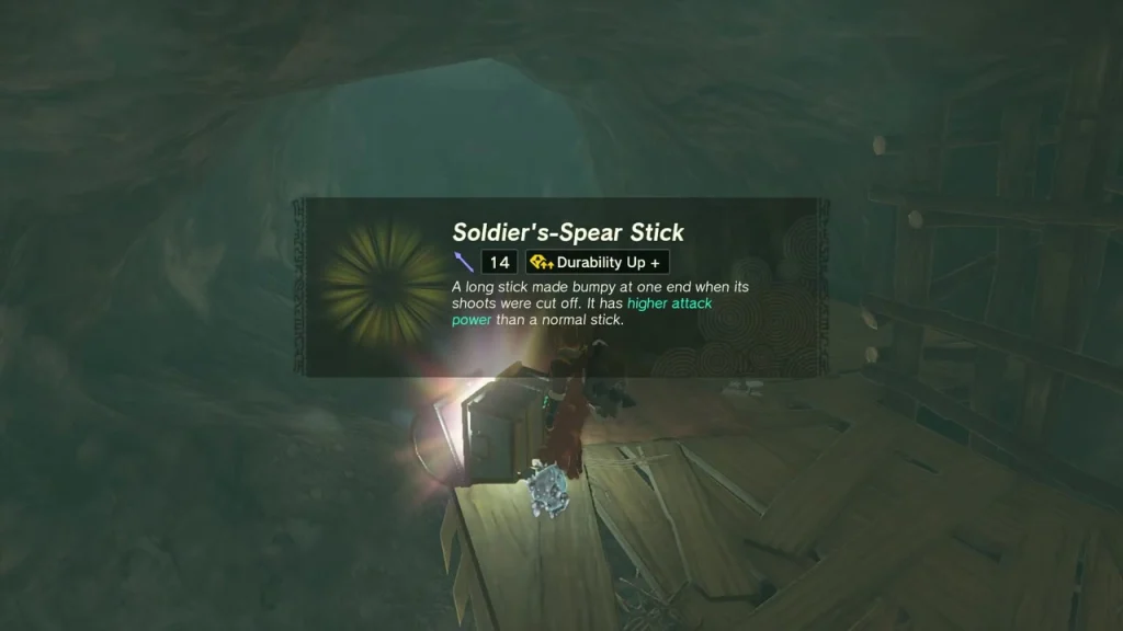 Soldier's-Spear Stick item box above a chest Soldier's-Spear Stick item box above a chest