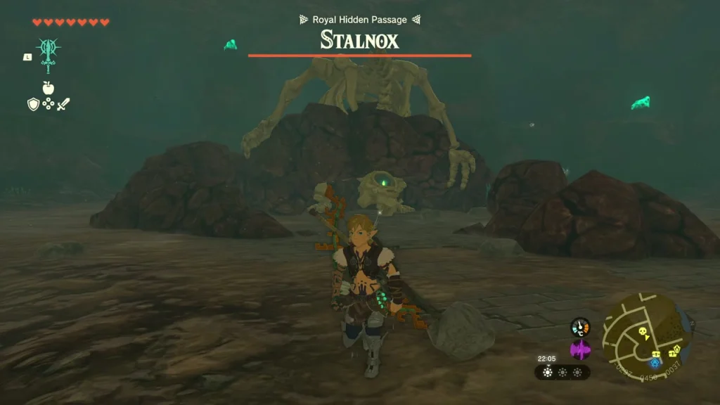 Stalnox with its health bar above a rubble-strewn cavern floor Stalnox with its health bar above a rubble-strewn cavern floor