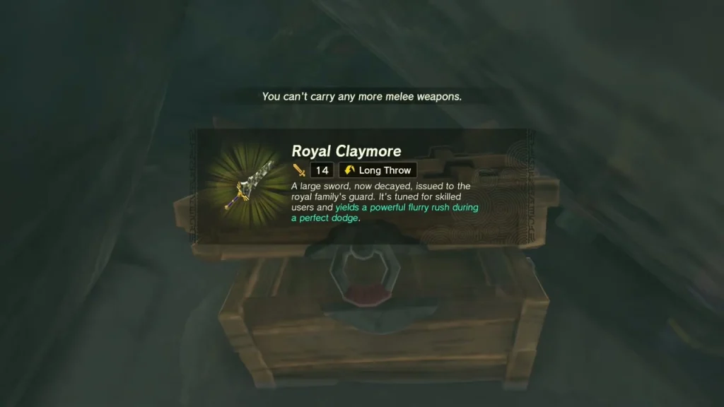 Open chest in Sturnida Springs Cave holding a Royal Claymore Open chest in Sturnida Springs Cave holding a Royal Claymore