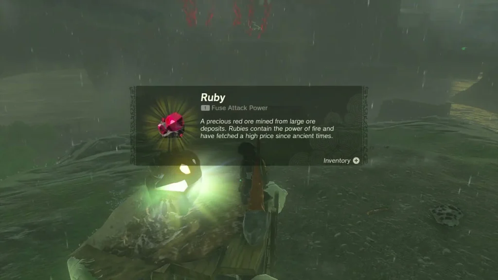 Ruby item box after opening the chest in the wrecked Bokoblin tower Ruby item box after opening the chest in the wrecked Bokoblin tower