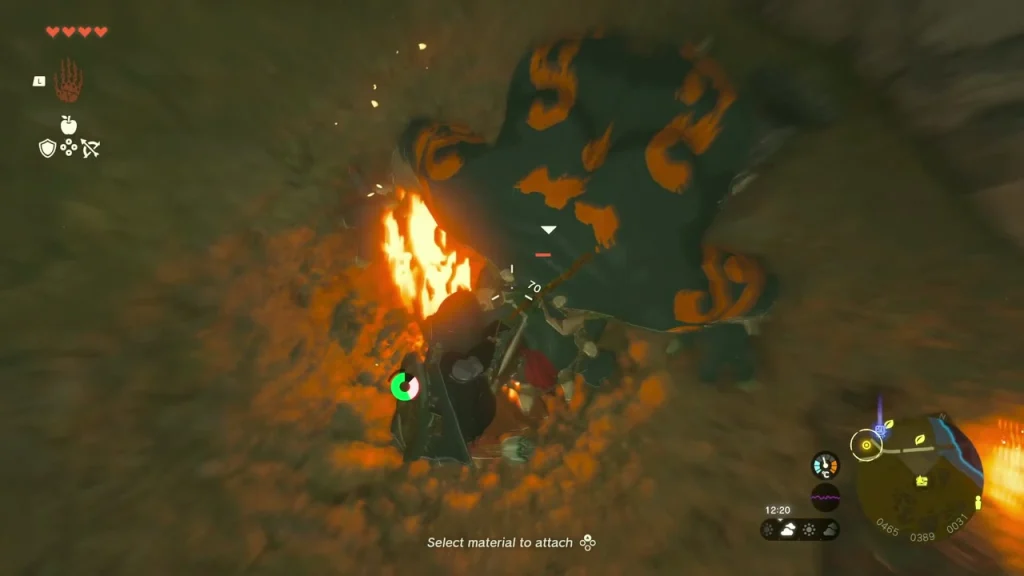 Blue Boss Bokoblin guarding the fire-lit chamber beside a burning torch Blue Boss Bokoblin guarding the fire-lit chamber beside a burning torch
