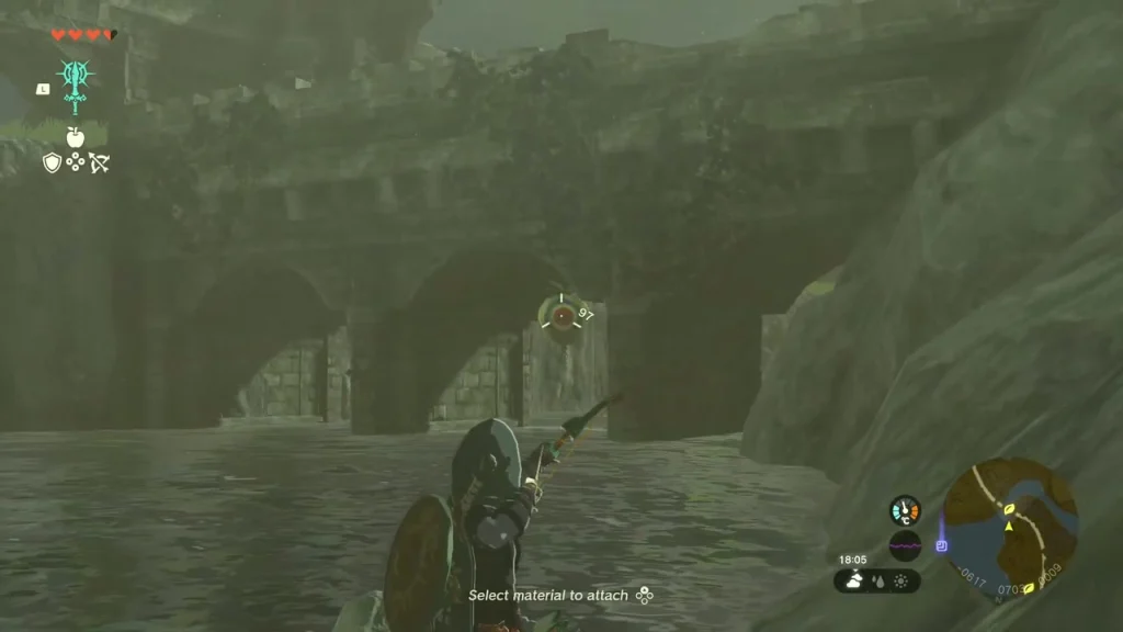 Korok balloon floating beneath an arch of the old stone bridge over the moat Korok balloon floating beneath an arch of the old stone bridge over the moat