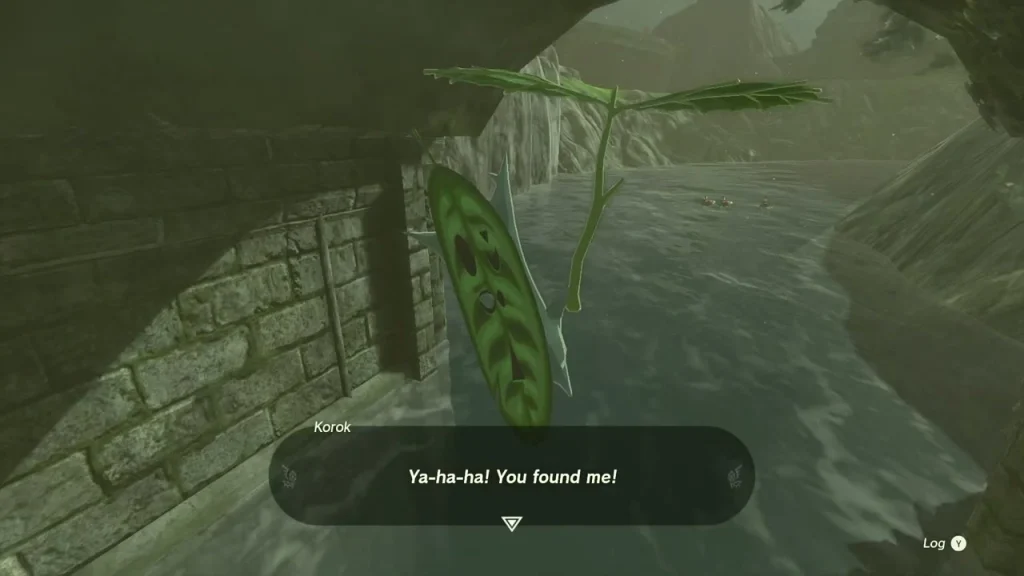 Korok floating down on its leaf under the stone bridge arch Korok floating down on its leaf under the stone bridge arch
