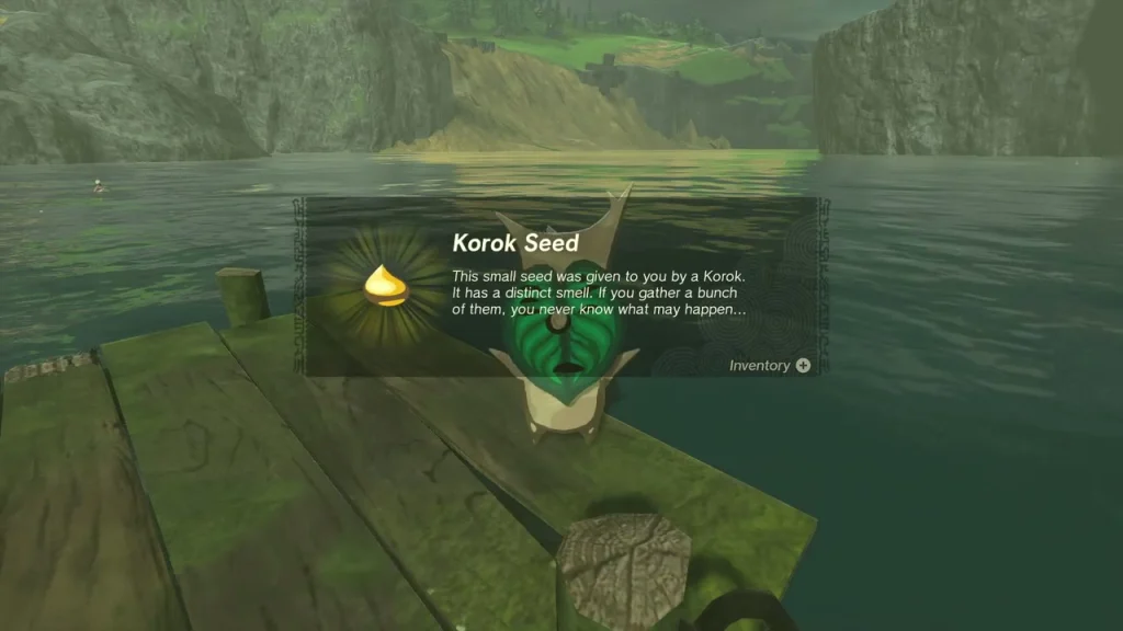 Korok Seed message with a Korok at the end of the mossy dock Korok Seed message with a Korok at the end of the mossy dock