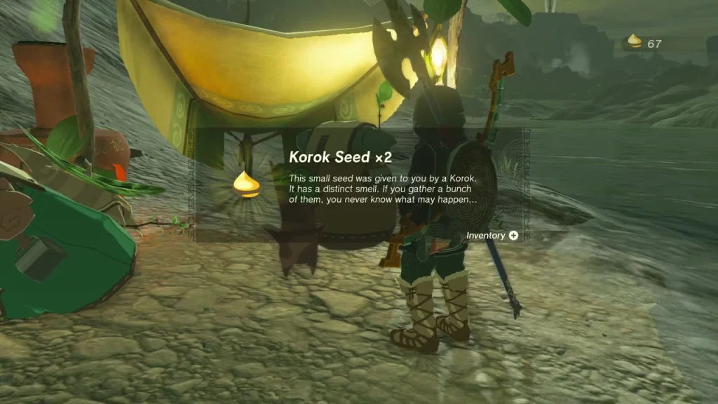 Korok Seed x2 message at the friend's yellow tent on the far bank Korok Seed x2 message at the friend's yellow tent on the far bank