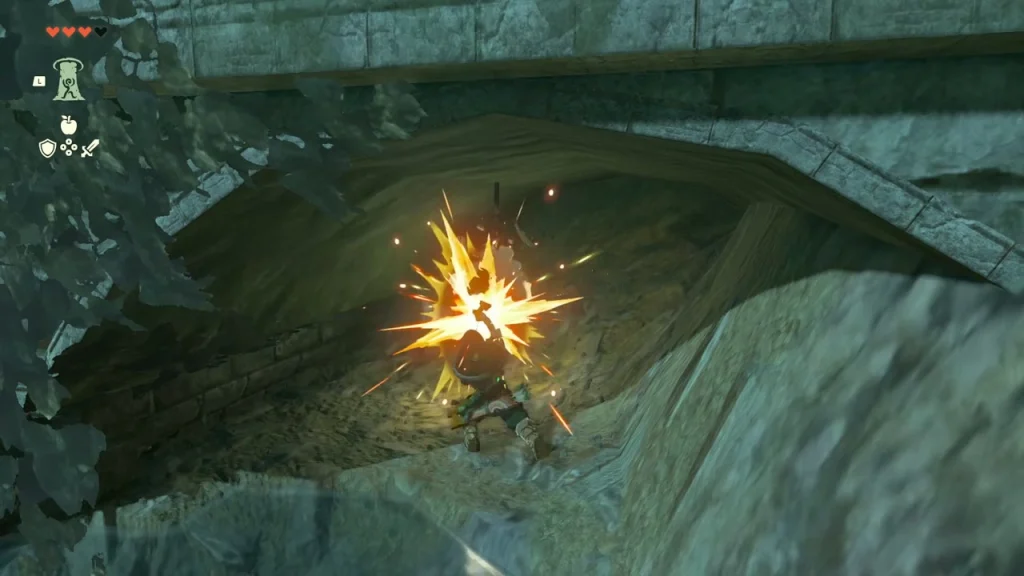Explosion in the hollow beneath the bridge roadway clearing the rubble Explosion in the hollow beneath the bridge roadway clearing the rubble