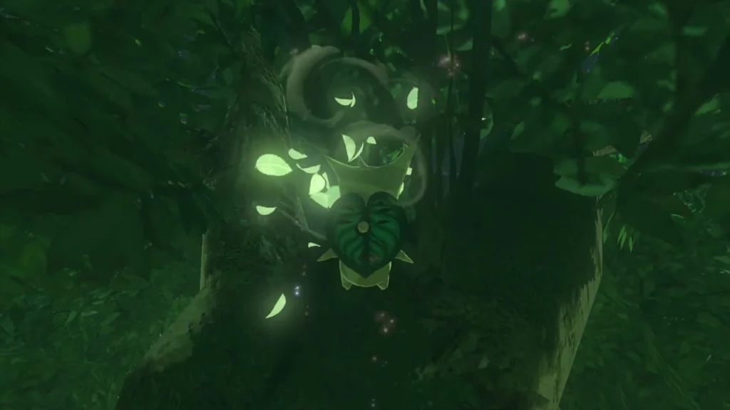 Korok bursting out of the tree in a flurry of glowing leaves Korok bursting out of the tree in a flurry of glowing leaves