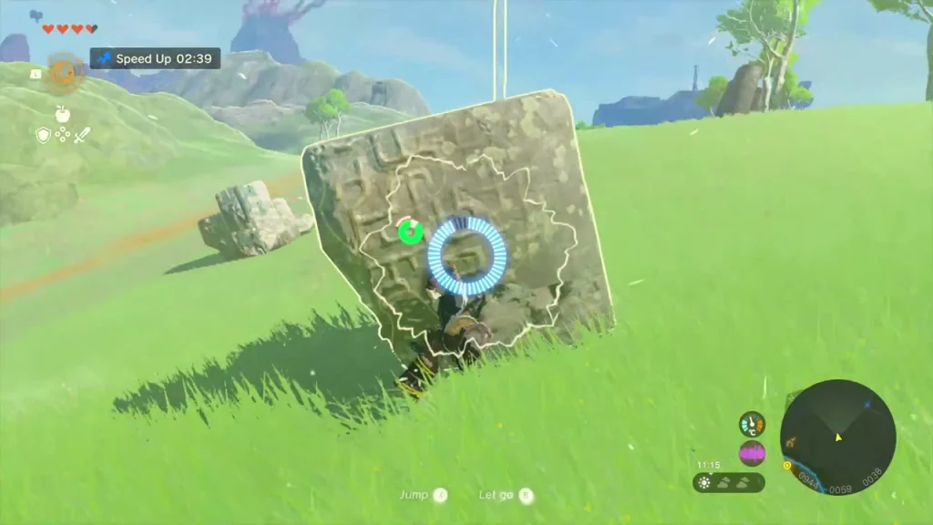 Big carved stone block in the grass with the Recall ring glowing on its face Big carved stone block in the grass with the Recall ring glowing on its face