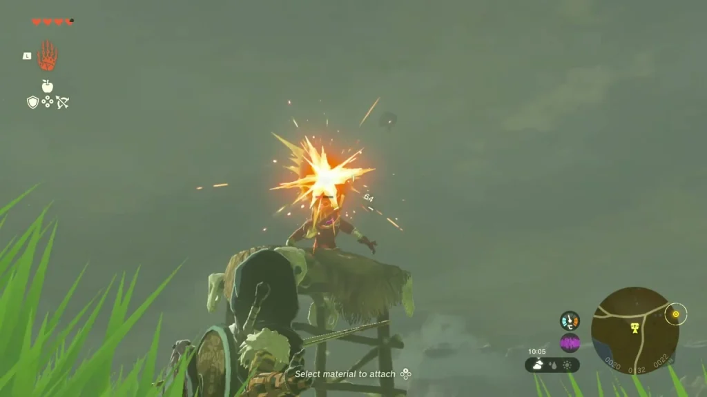 Bokoblin on the lookout tower beside the ruined stockade being shot Bokoblin on the lookout tower beside the ruined stockade being shot