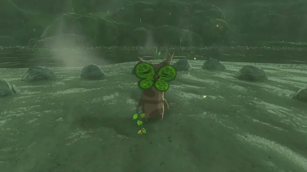 Korok bursting out of the ground beside the ring of stones Korok bursting out of the ground beside the ring of stones