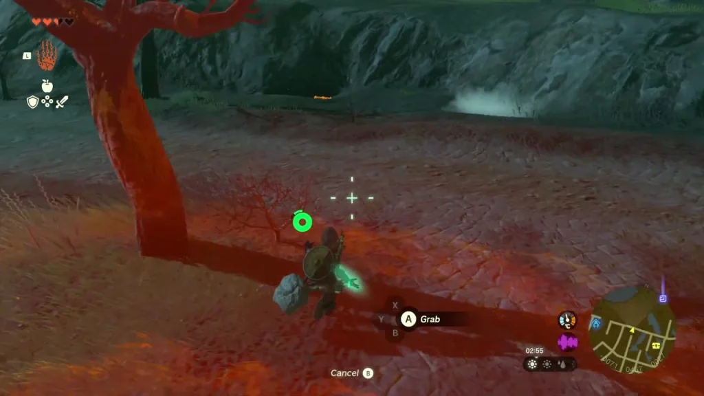 Chest buried at the foot of a rock face being pulled out with Ultrahand Chest buried at the foot of a rock face being pulled out with Ultrahand