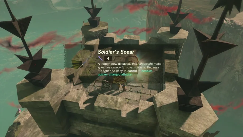 Soldier's Spear item box from the chest at the top of the tower Soldier's Spear item box from the chest at the top of the tower