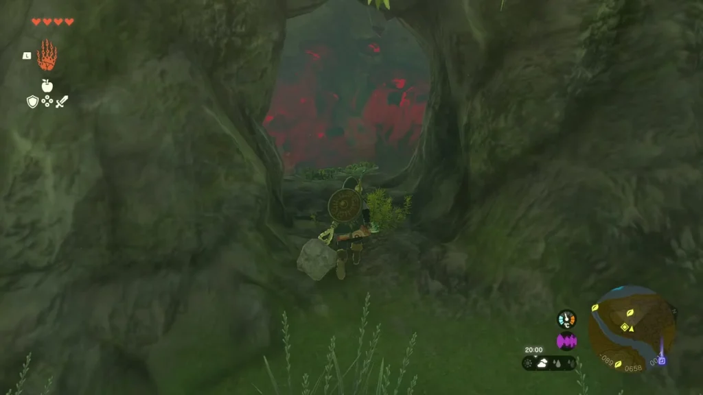 Dark woods with the gloom-red rim of the Hyrule Castle Moat West Chasm ahead Dark woods with the gloom-red rim of the Hyrule Castle Moat West Chasm ahead